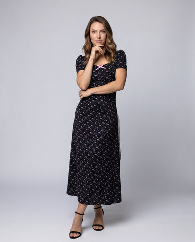 Damen Midi-Kleid mit offenem Rücken und floralem Design