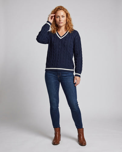 Damen Grober Strickpullover mit V-Ausschnitt und Ballonärmeln R&B