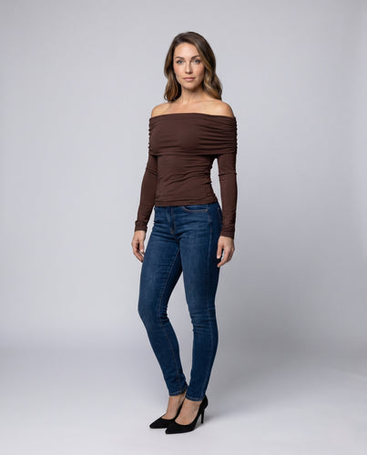 Damen Off-Shoulder Shirt mit eleganter Raffung R&B