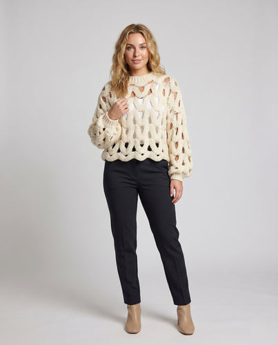 Damen Strickpullover mit luftiger Lochstruktur und weitem Schnitt R&B