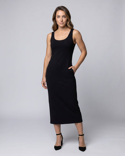 Damen schlichtes Maxikleid mit figurbetontem Schnitt und Spaghettiträgern R&B
