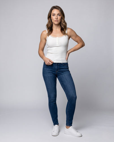Damen Spitzen-Trägershirt mit Knopfleiste R&B