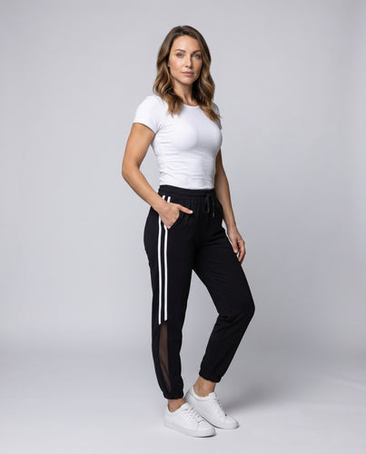 Damen Sportliche Freizeithose mit Netzpaneelen R&B
