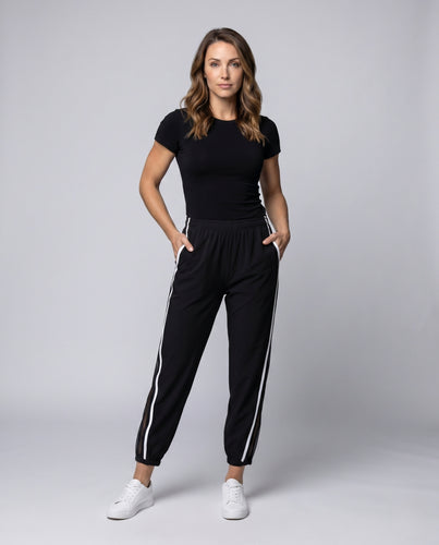 Damen Sportliche Palazzo-Hose mit Netzdetails R&B