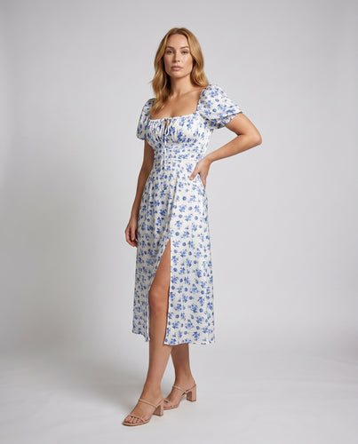 Damen Off-Shoulder Maxi-Kleid mit floralem Muster und Rüschendetails R&B