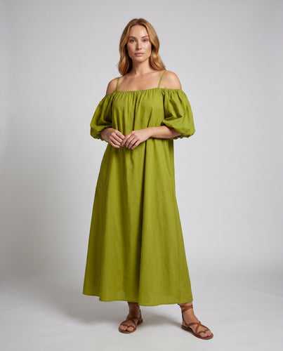 Damen Off-Shoulder Maxikleid mit voluminösen Ärmel R&B