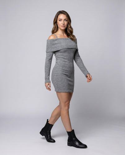 Damen Off-Shoulder Strickkleid mit langen Ärmeln R&B