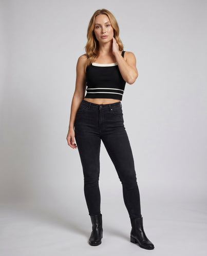 Damen Relaxed Fit Crop-Top mit kontrastierenden Akzenten und vertikalem Streifen R&B