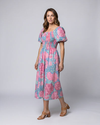 Damen Romantisches Maxikleid mit puffärmeln und floralem Muster R&B