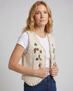 Damen elegante gehäkelte Weste mit floralen Applikationen R&B