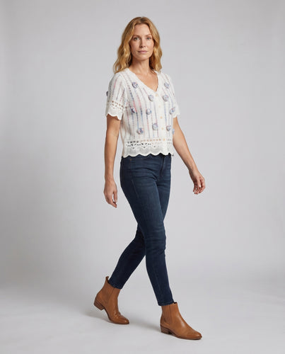 Damen elegante Häkelbluse mit floralen Akzenten R&B
