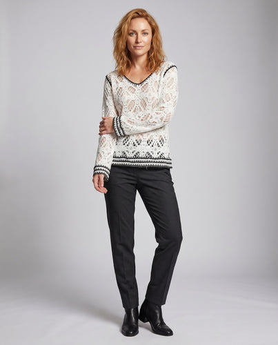 Damen Elegante Häkelbluse mit kontrastierenden Kanten R&B