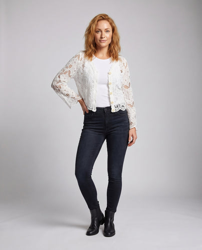 Damen elegante Häkelbluse mit transparenten Ärmeln R&B