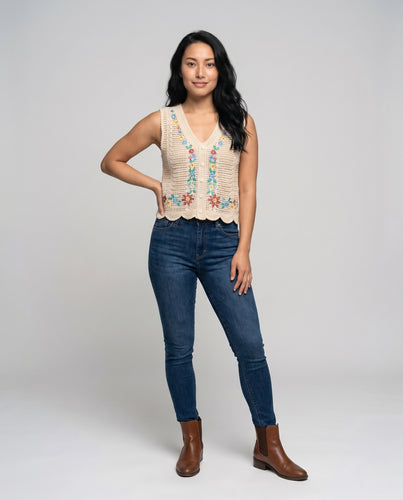 Damen eleganter handgehäkelter Cardigan mit floralen Stickereien R&B