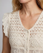 Damen gehäkelte Bluse mit romantischen Spitzenärmel R&B
