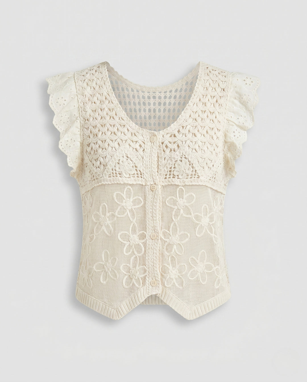 Damen gehäkelte Bluse mit romantischen Spitzenärmel R&B