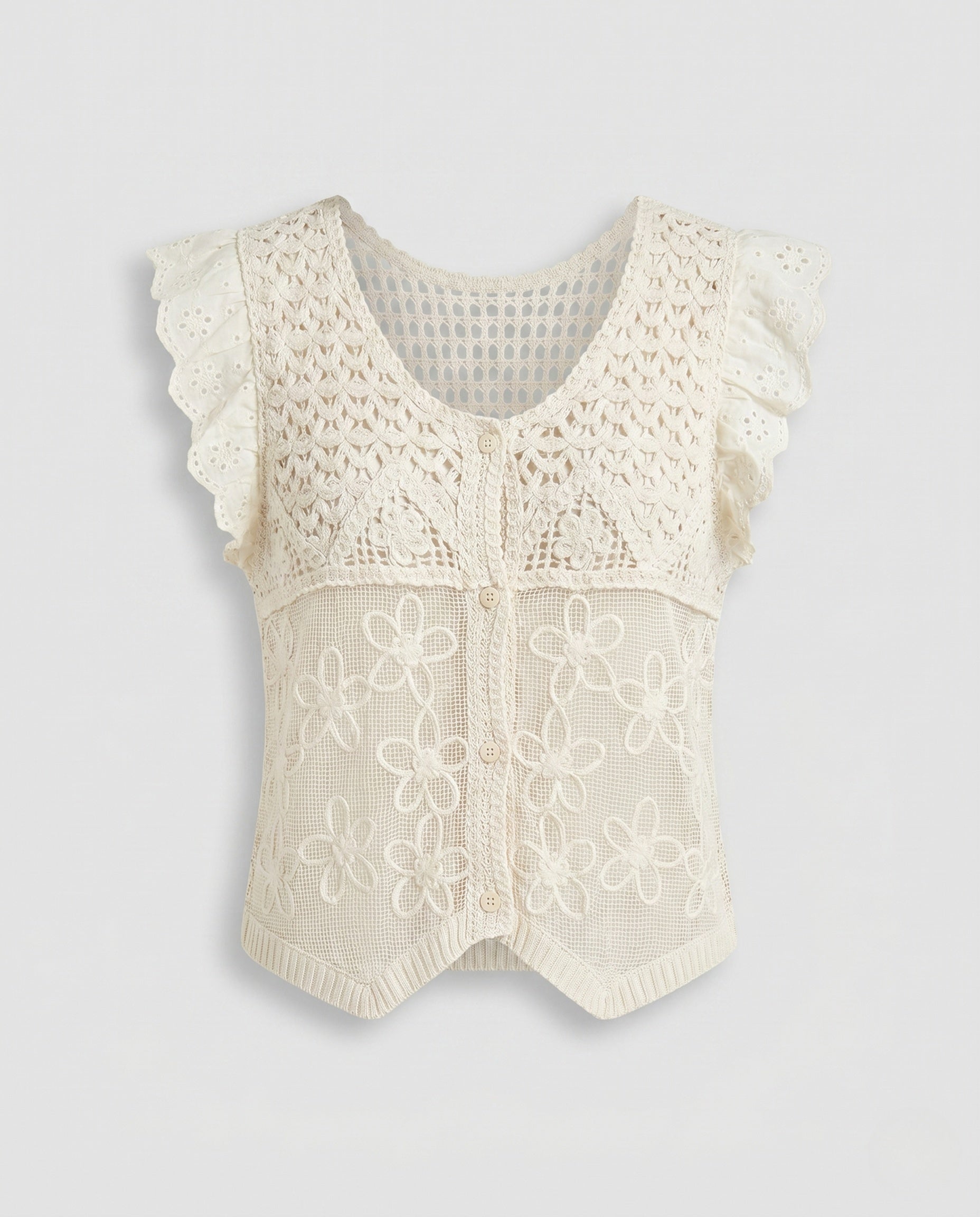 Damen gehäkelte Bluse mit romantischen Spitzenärmel R&B