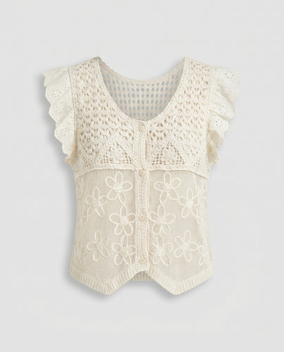 Damen gehäkelte Bluse mit romantischen Spitzenärmel R&B