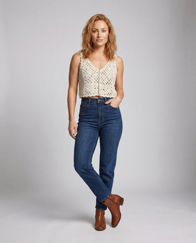 Damen gehäkelte Strickweste mit floralem Design R&B