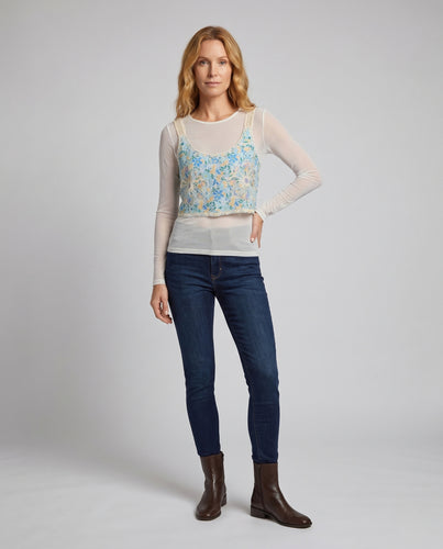 Damen gehäkeltes Crop-Top mit floralem Design und transparenter Spitze R&B