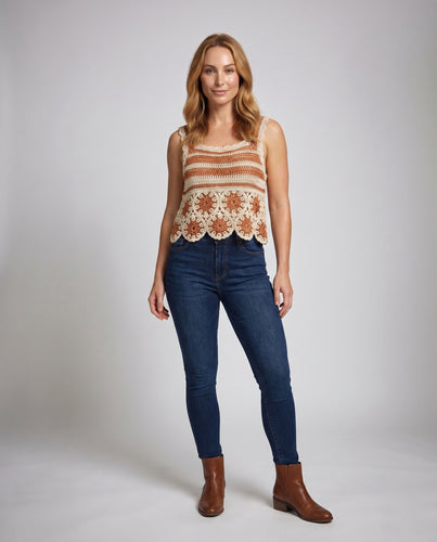 Damen gehäkeltes Crop-Top mit floralem Saum R&B
