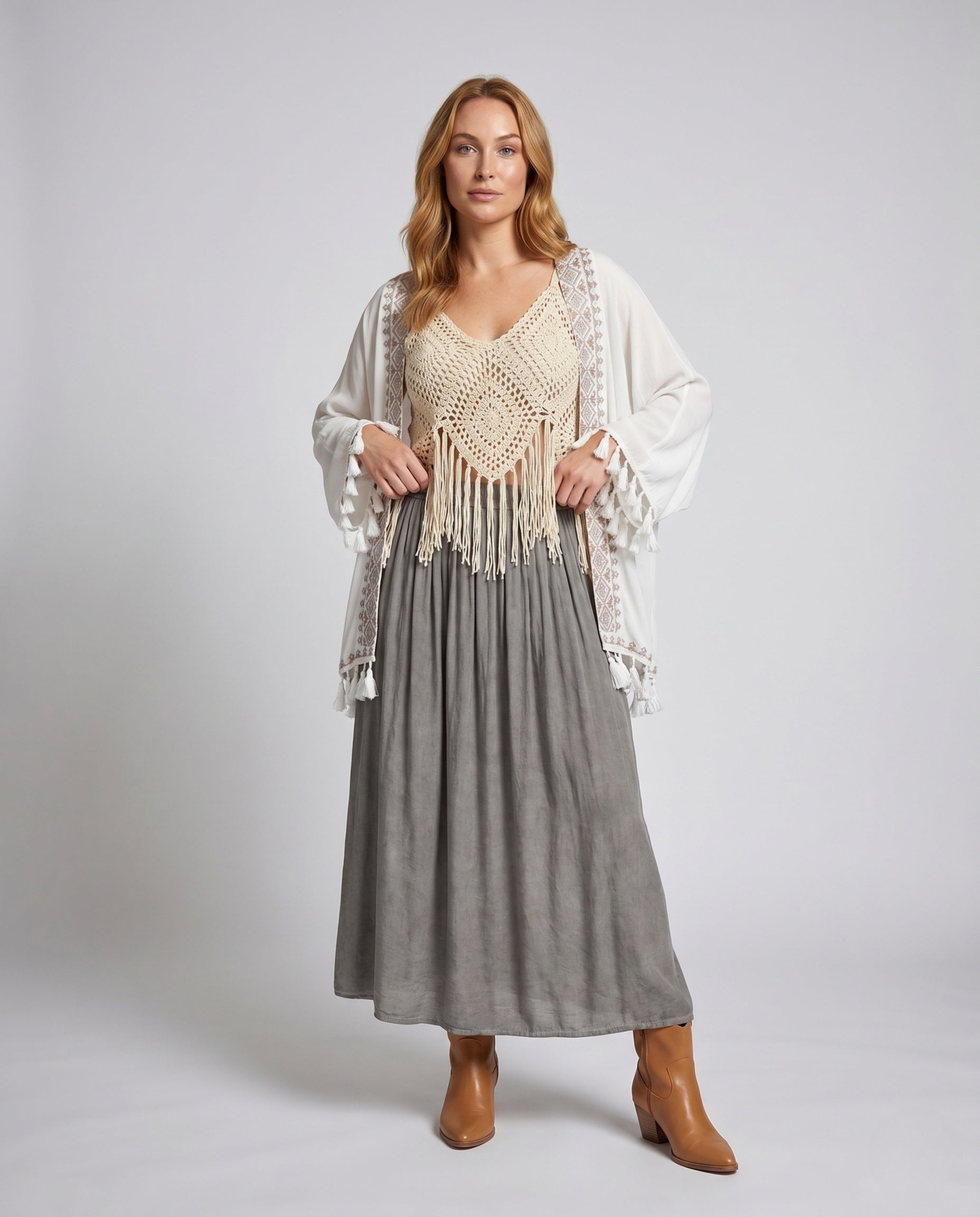 Damen gehäkeltes Crop-Top mit Fransen und romantischem Design R&B