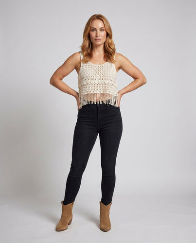 Damen gehäkeltes Crop-Top mit Fransendetails R&B