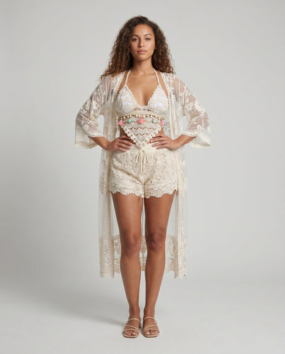 Damen gehäkeltes Strandkleid mit verspielten Quasten R&B