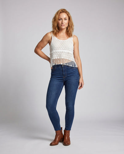 Damen Häkel-Tanktop mit Fransendetails R&B
