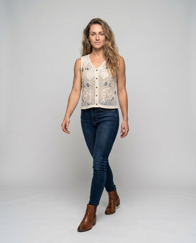 Damen Häkel-Top mit floralen Stickereien R&B