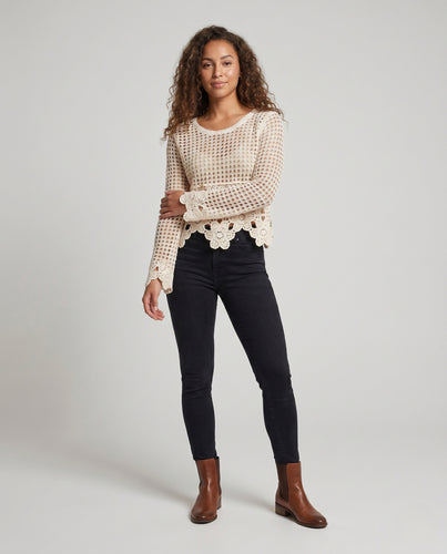 Damen Häkelbluse mit floralen Einsätzen R&B