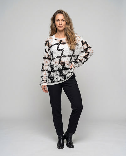 Damen Häkelpullover mit dekorativen Mustern R&B