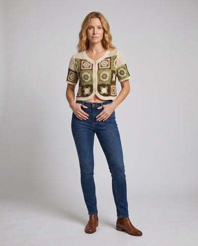 Damen Häkelsitzoberteil mit Blumenmuster R&B