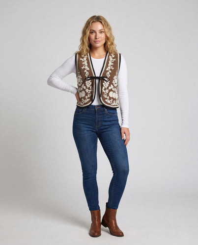 Damen Häkelweste mit floralen Applikationen R&B 1777987609