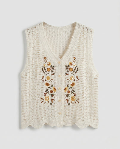 Damen handgehäkelte Bluse mit floralen Applikationen R&B