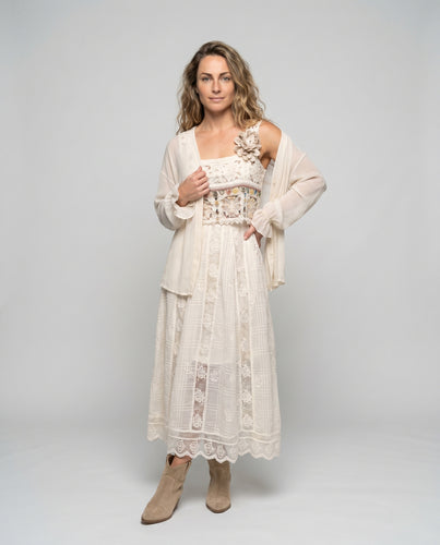 Damen Langes Häkelkleid mit detailverliebtem Spitzenbesatz R&B