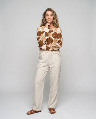 Damen lässige Häkelbluse mit floralen Mustern und Fransen R&B