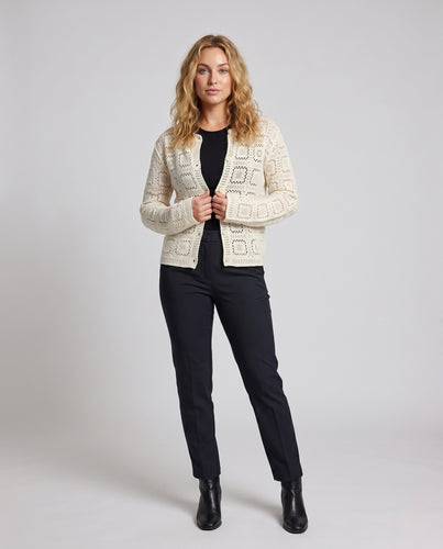Damen luftiger Häkelcardigan mit Knopfleiste R&B
