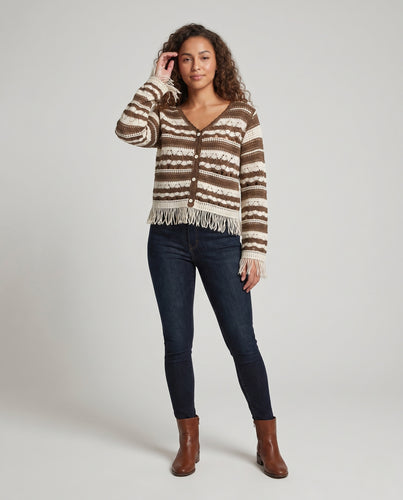 Damen modischer Häkelcardigan mit Fransen R&B