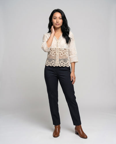 Damen romantische Bluse mit floralen Stickereien und Puffärmeln R&B