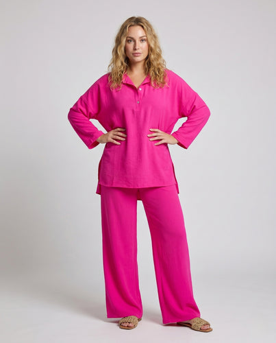 Damen Bequemes und elegantes Leinen-Set mit weiten Hosen R&B