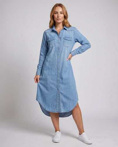 Damen Denim Hemdblusenkleid R&B