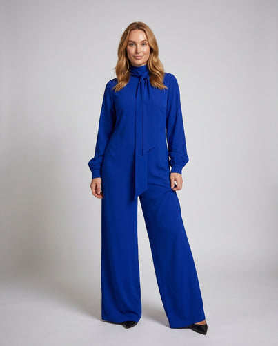 Damen eleganter Jumpsuit mit weitem Bein und Kragen R&B