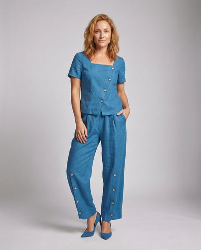 Damen Elegantes und lässiges Leinen-Zweiteiler-Set R&B