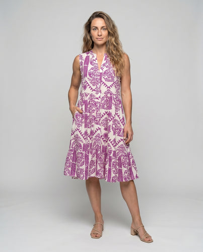 Damen Knielanges, gemustertes Sommerkleid mit gesetztem Kragen R&B