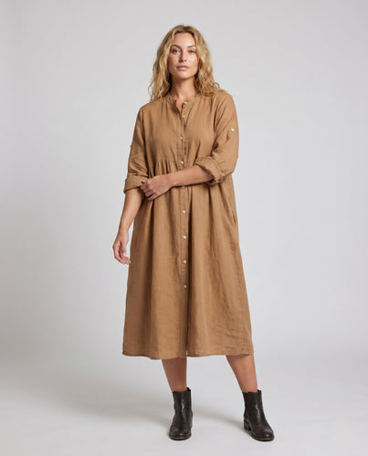 Damen Langärmliges Leinenkleid R&B