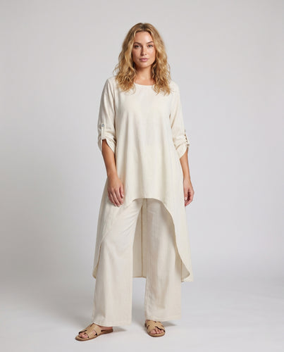 Damen Langes, asymmetrisches Leinen-Outfit R&B
