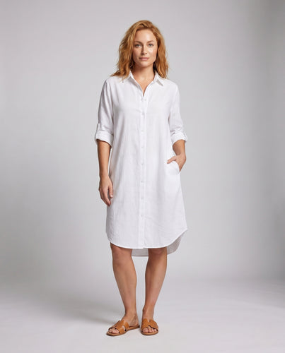 Damen Lässiges Hemdblusenkleid aus weichem Leinen R&B