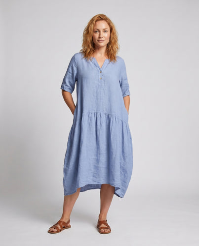 Damen lässiges Leinenkleid R&B