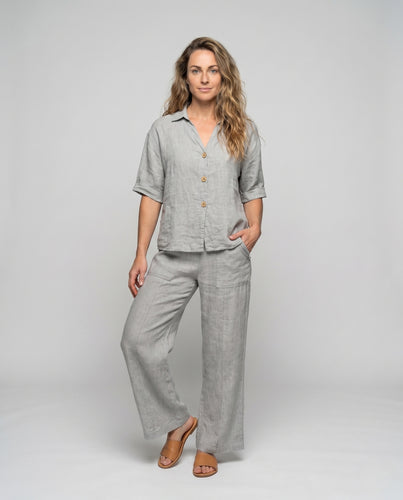 Damen Leichte und luftige Leinenbluse mit weiten Hosen R&B